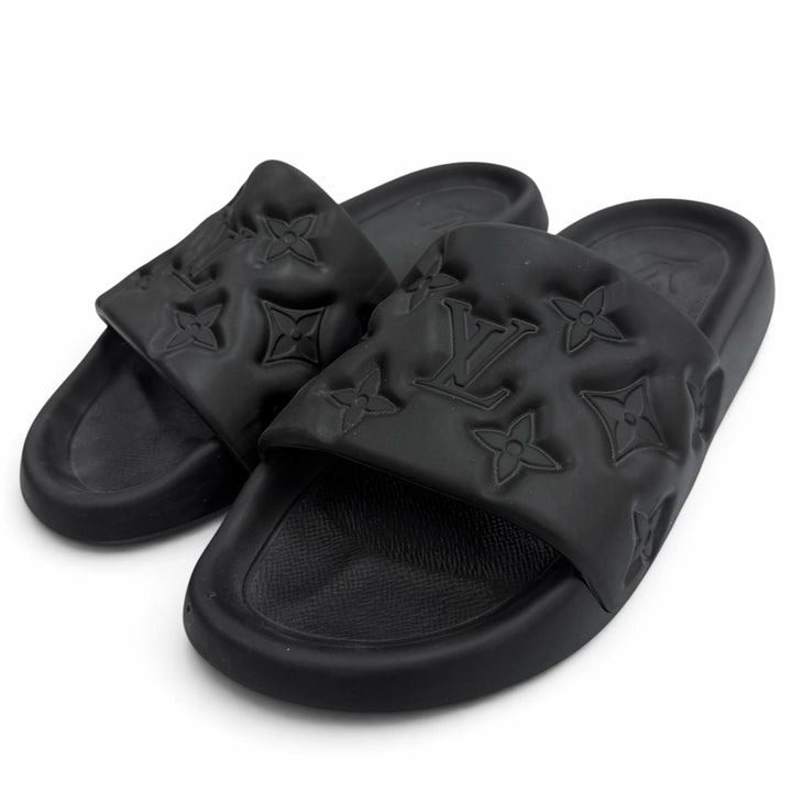 Very Good LOUIS VUITTON Sandals Monogram black rubber mens 7