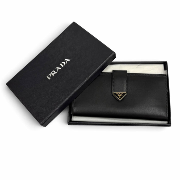 Excellent PRADA Purse Triangle Logo City Calf Tab Long Wallet leather 1MV025
