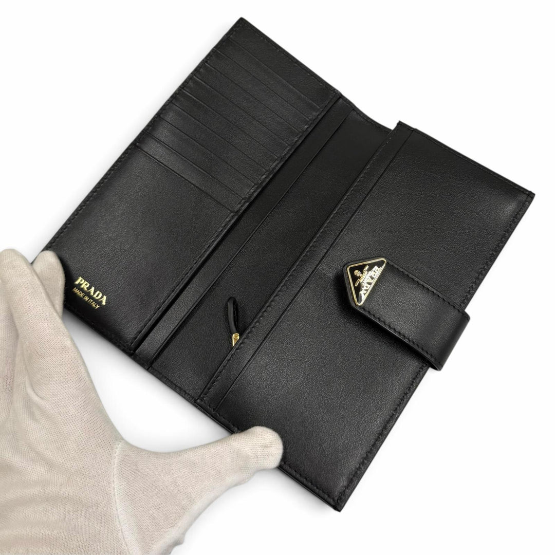 Excellent PRADA Purse Triangle Logo City Calf Tab Long Wallet leather 1MV025