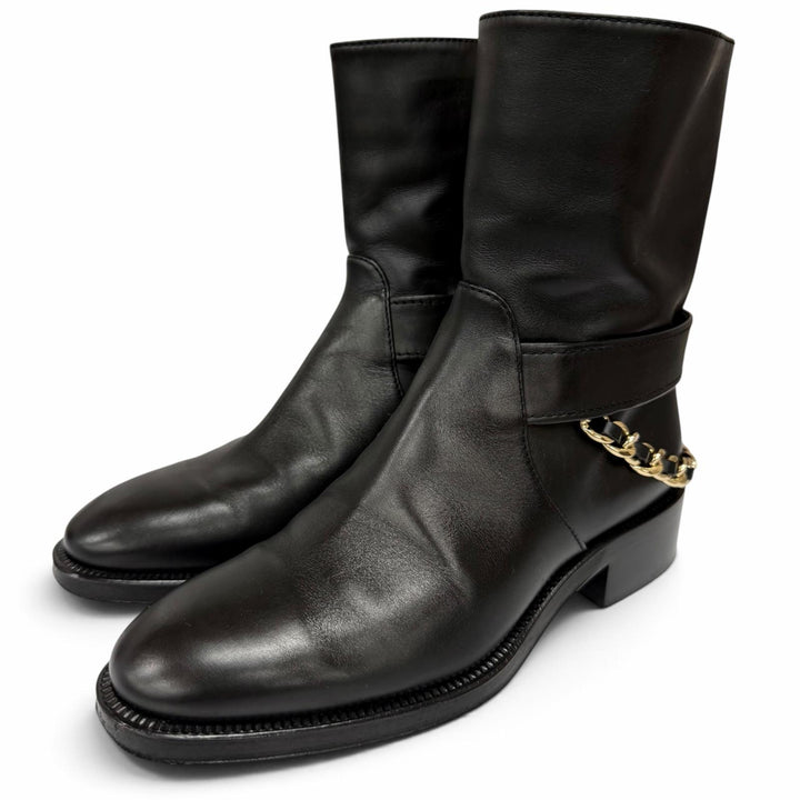 Great CHANEL short boots COCO Mark Chain Embellished Side Zip Leather 36 G39170
