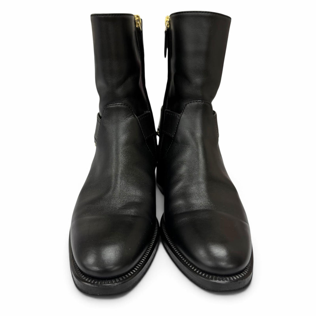 Great CHANEL short boots COCO Mark Chain Embellished Side Zip Leather 36 G39170