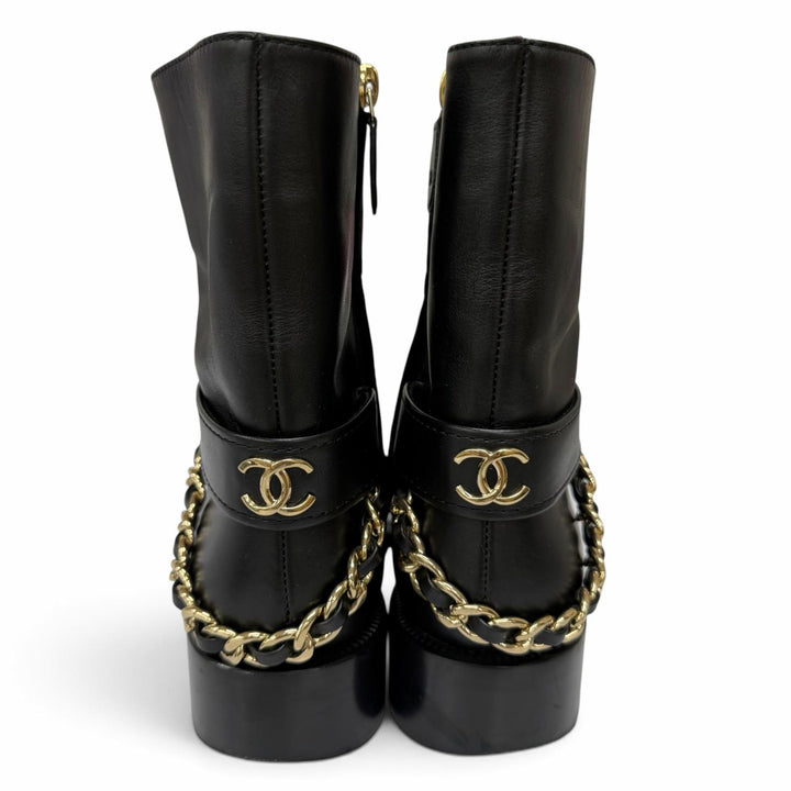 Great CHANEL short boots COCO Mark Chain Embellished Side Zip Leather 36 G39170