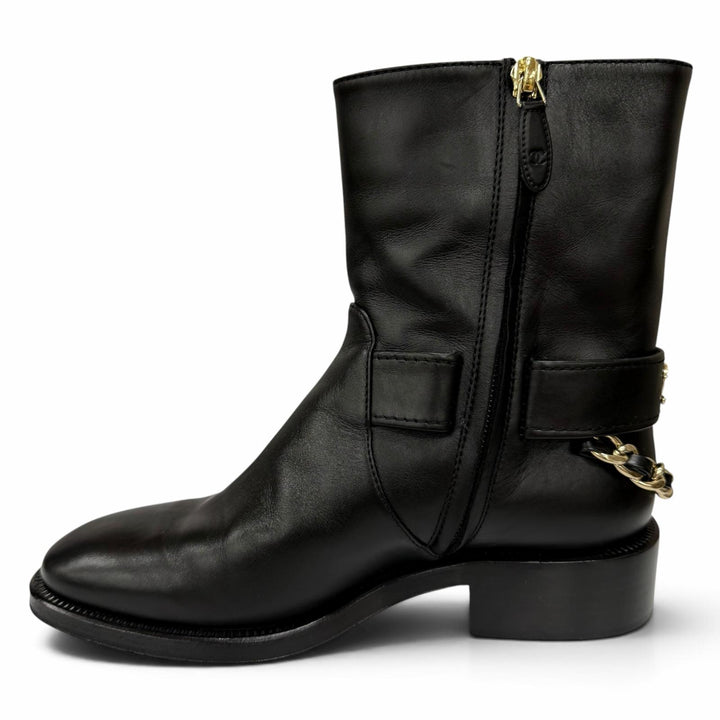 Great CHANEL short boots COCO Mark Chain Embellished Side Zip Leather 36 G39170