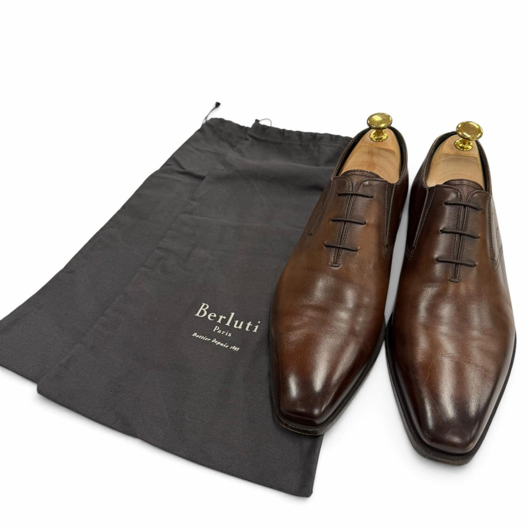 Great BERLUTI Leather shoes Calligraphy slip-on shoes Brown scritto leather 7.5