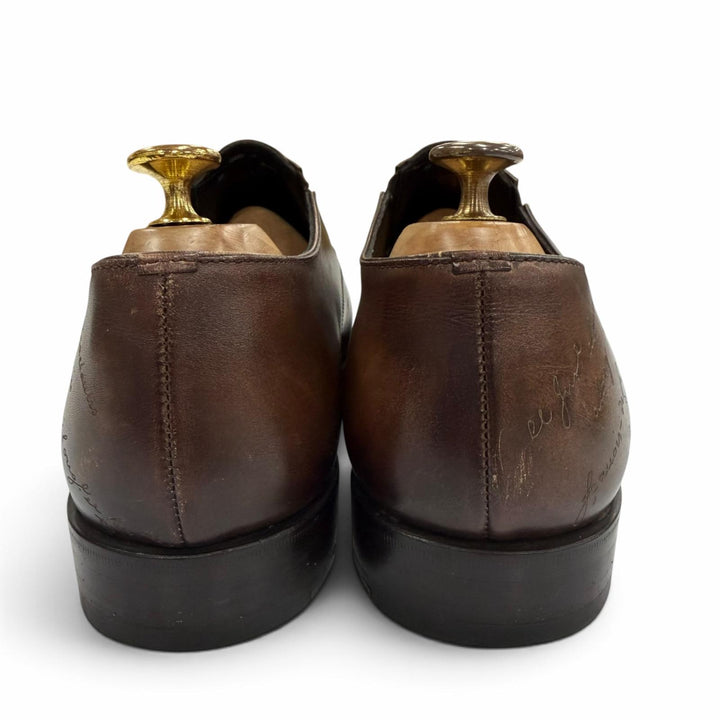 Great BERLUTI Leather shoes Calligraphy slip-on shoes Brown scritto leather 7.5