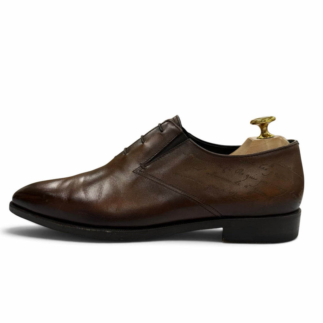 Great BERLUTI Leather shoes Calligraphy slip-on shoes Brown scritto leather 7.5