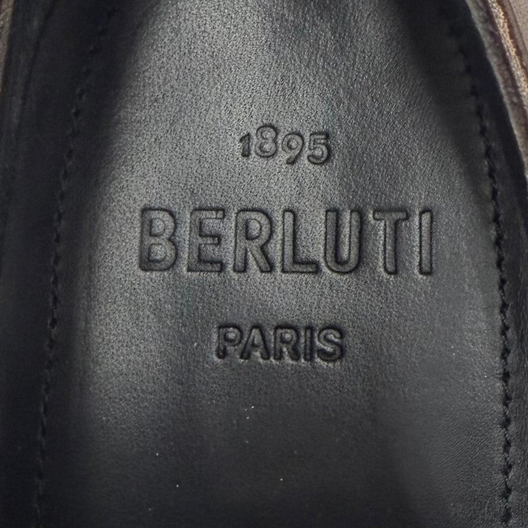 Great BERLUTI Leather shoes Calligraphy slip-on shoes Brown scritto leather 7.5