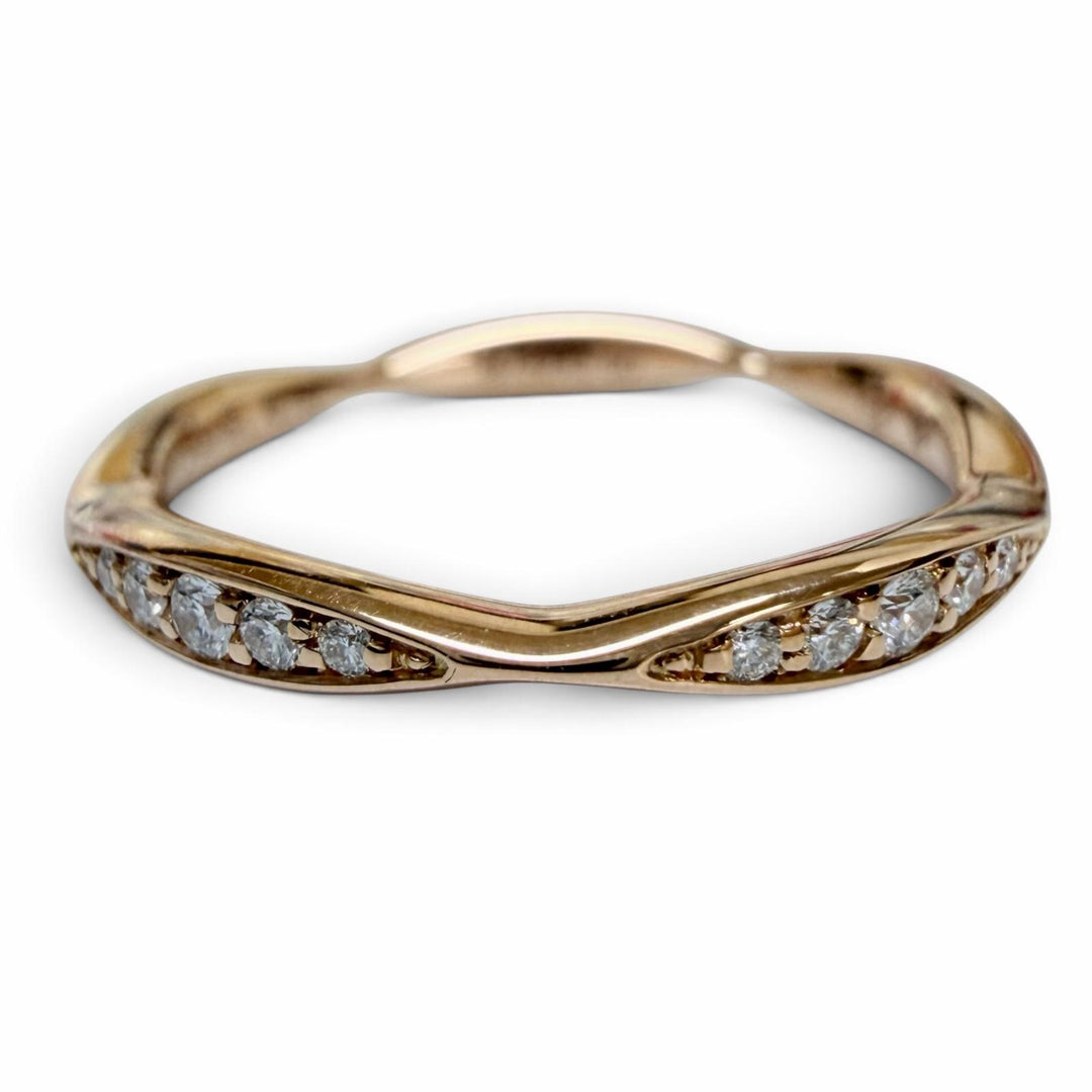 Excellent CHANEL Ring Camellia Half Eternity Diamond Ring Pink gold AU750 50