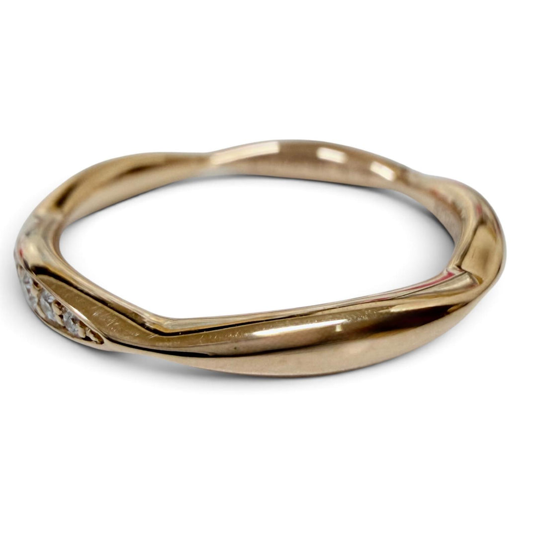 Excellent CHANEL Ring Camellia Half Eternity Diamond Ring Pink gold AU750 50