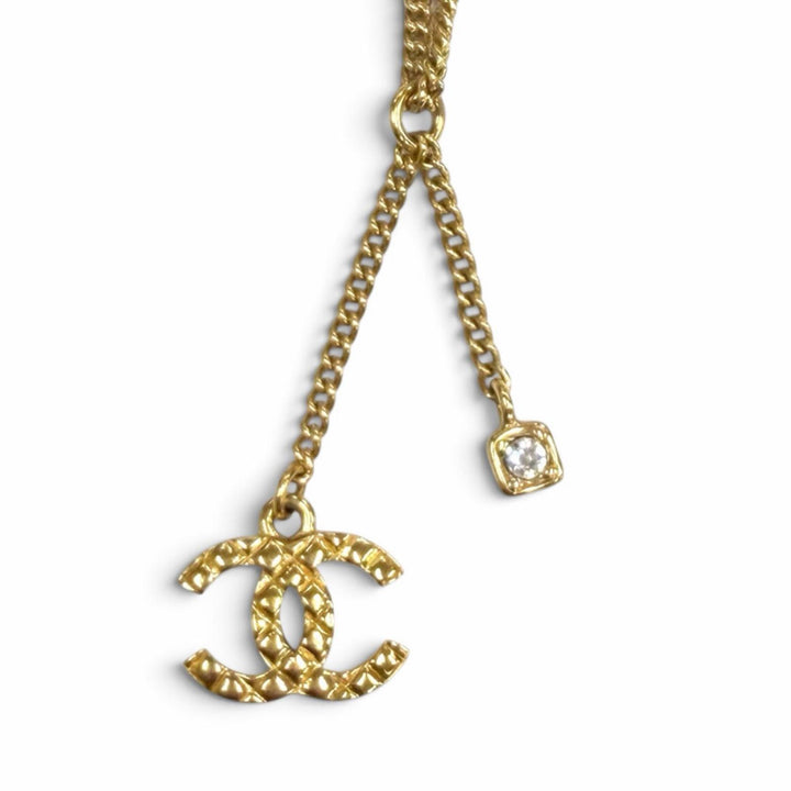 Excellent CHANEL Necklace COCO Mark Quilted Rhinestone gold Women C24P ABD016