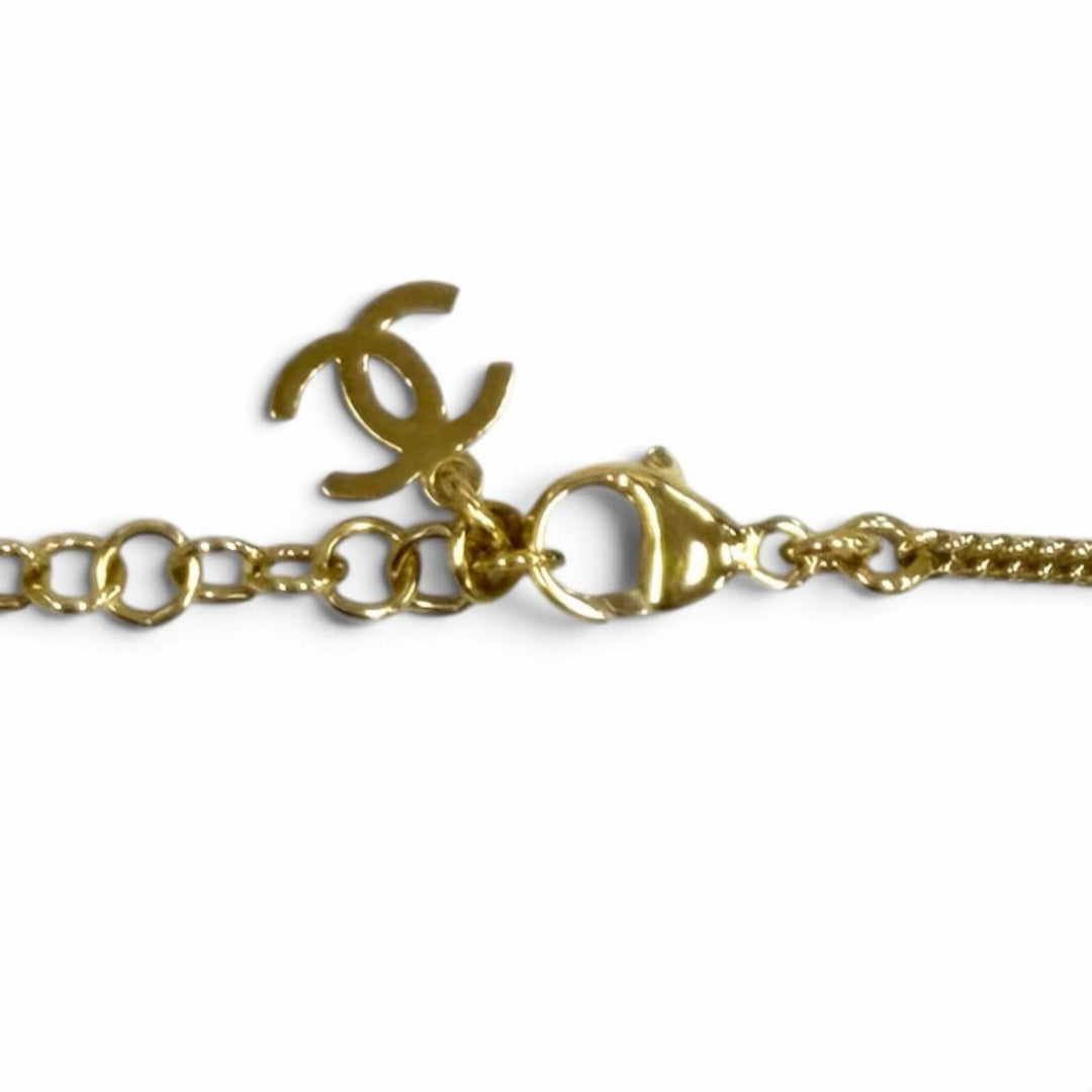 Excellent CHANEL Necklace COCO Mark Quilted Rhinestone gold Women C24P ABD016