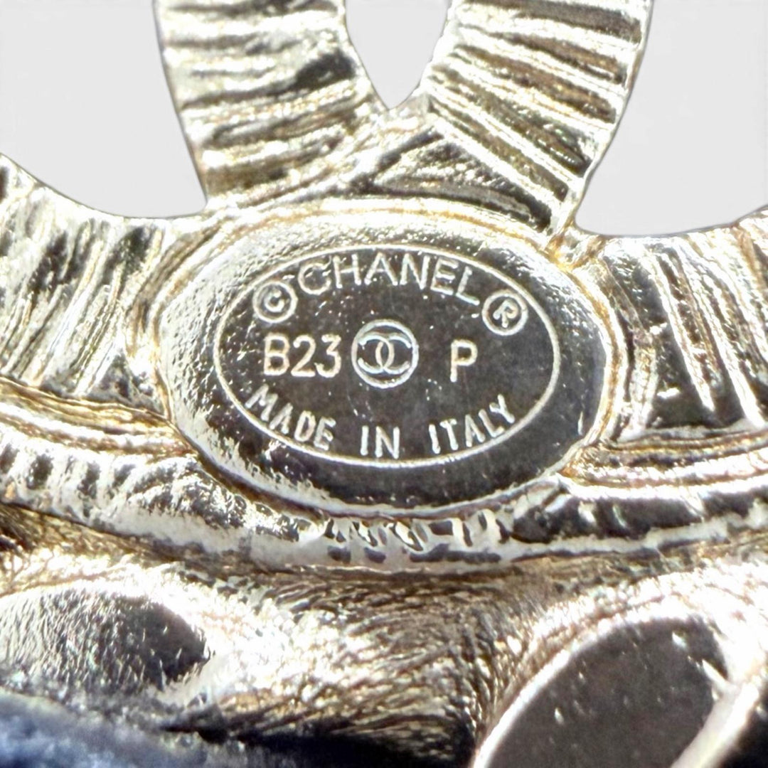 Excellent CHANEL Brooch No. 5 COCO Mark Rhinestone Leather gold Women B23P