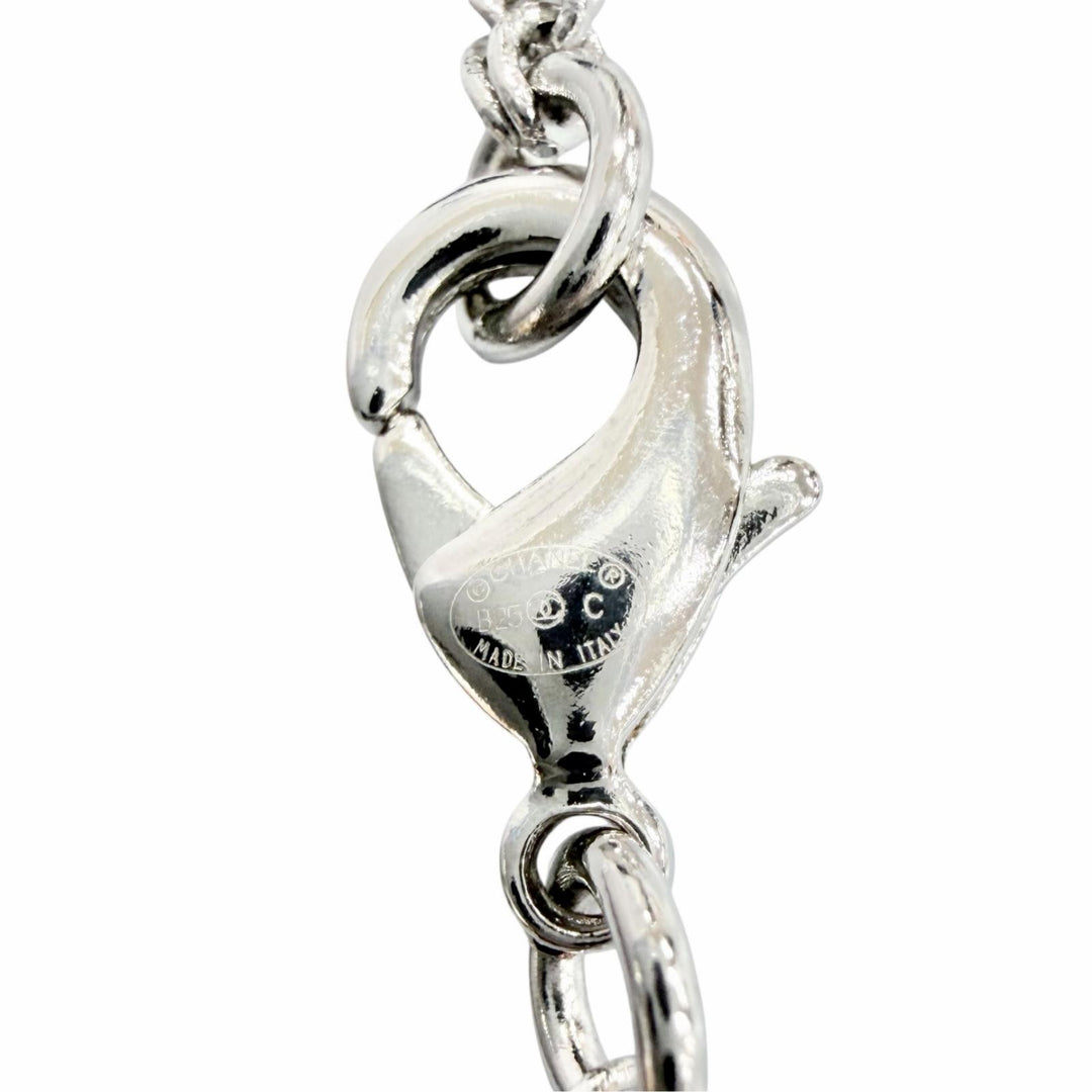 Excellent CHANEL CC Logo COCO Mark Crystal Cube Necklace Pendant Silver B25C