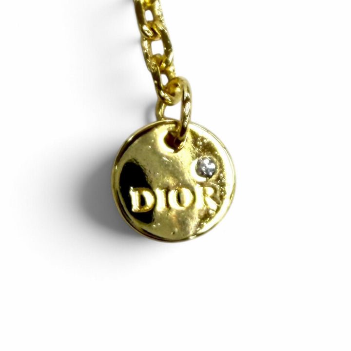 Excellent DIOR Necklace Petit CD Double Necklace Rhinestone Star Charm gold