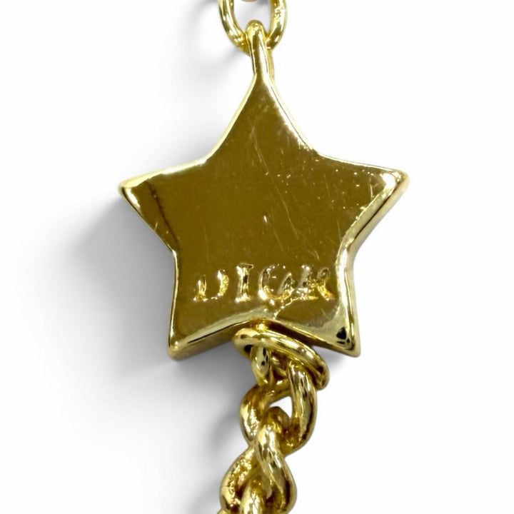Excellent DIOR Necklace Petit CD Double Necklace Rhinestone Star Charm gold