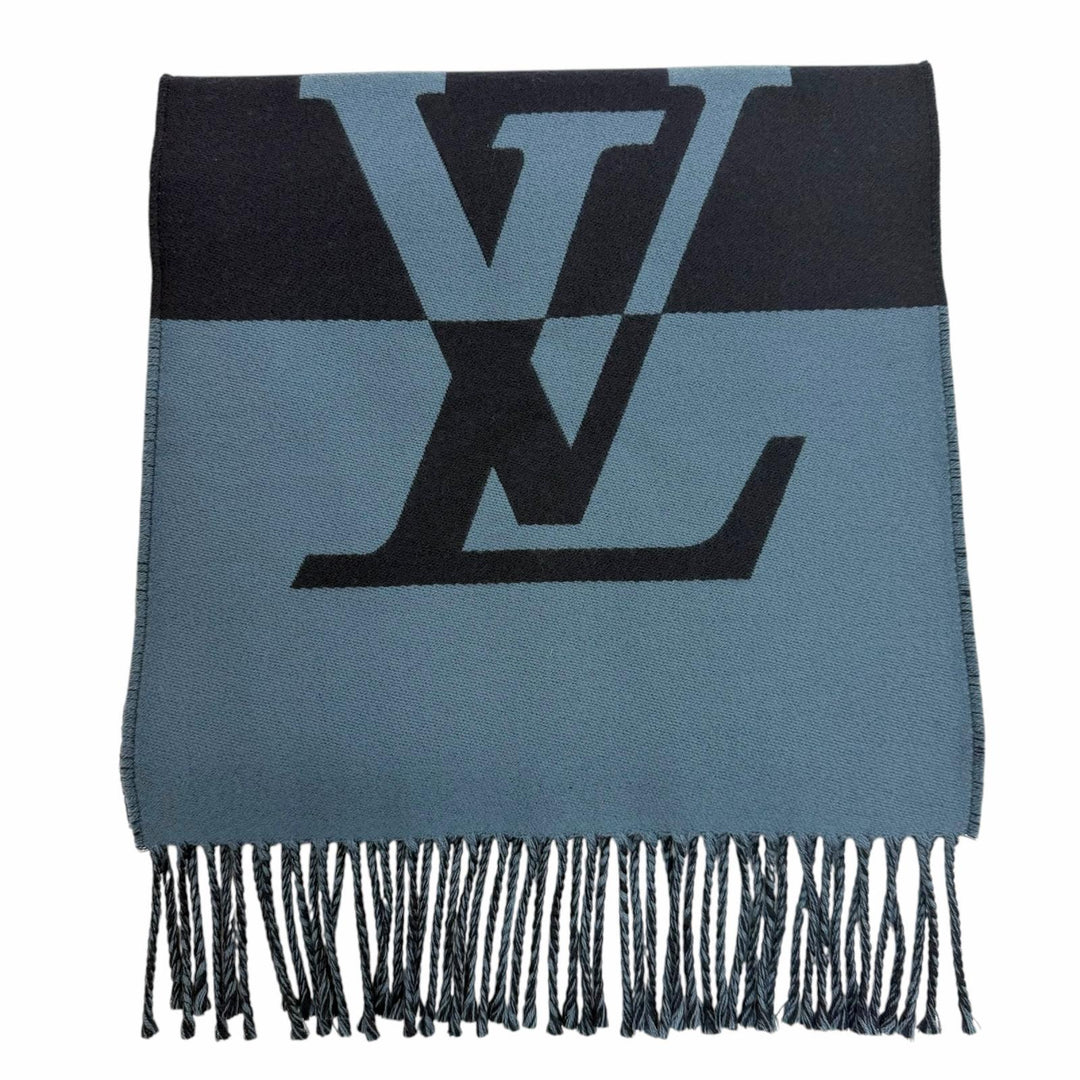 Great LOUIS VUITTON Scarf Muffler Graphic Dual With fringe Navy wool mens M78399