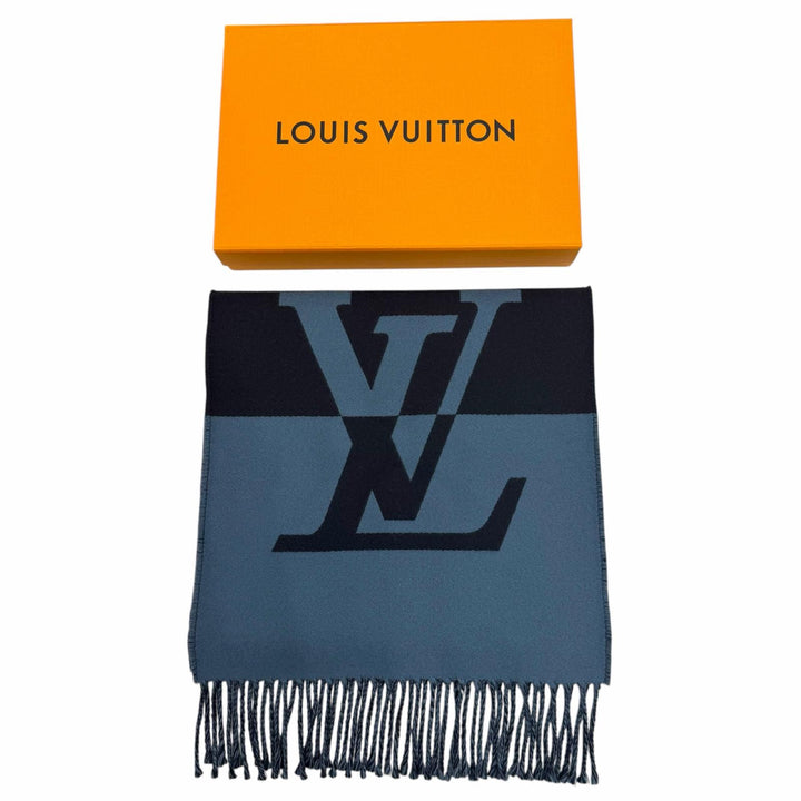 Great LOUIS VUITTON Scarf Muffler Graphic Dual With fringe Navy wool mens M78399