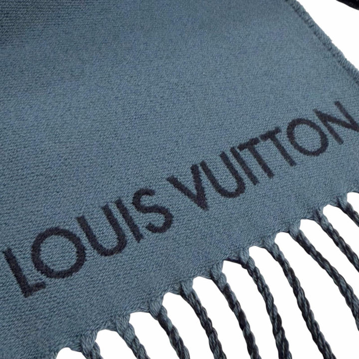 Great LOUIS VUITTON Scarf Muffler Graphic Dual With fringe Navy wool mens M78399