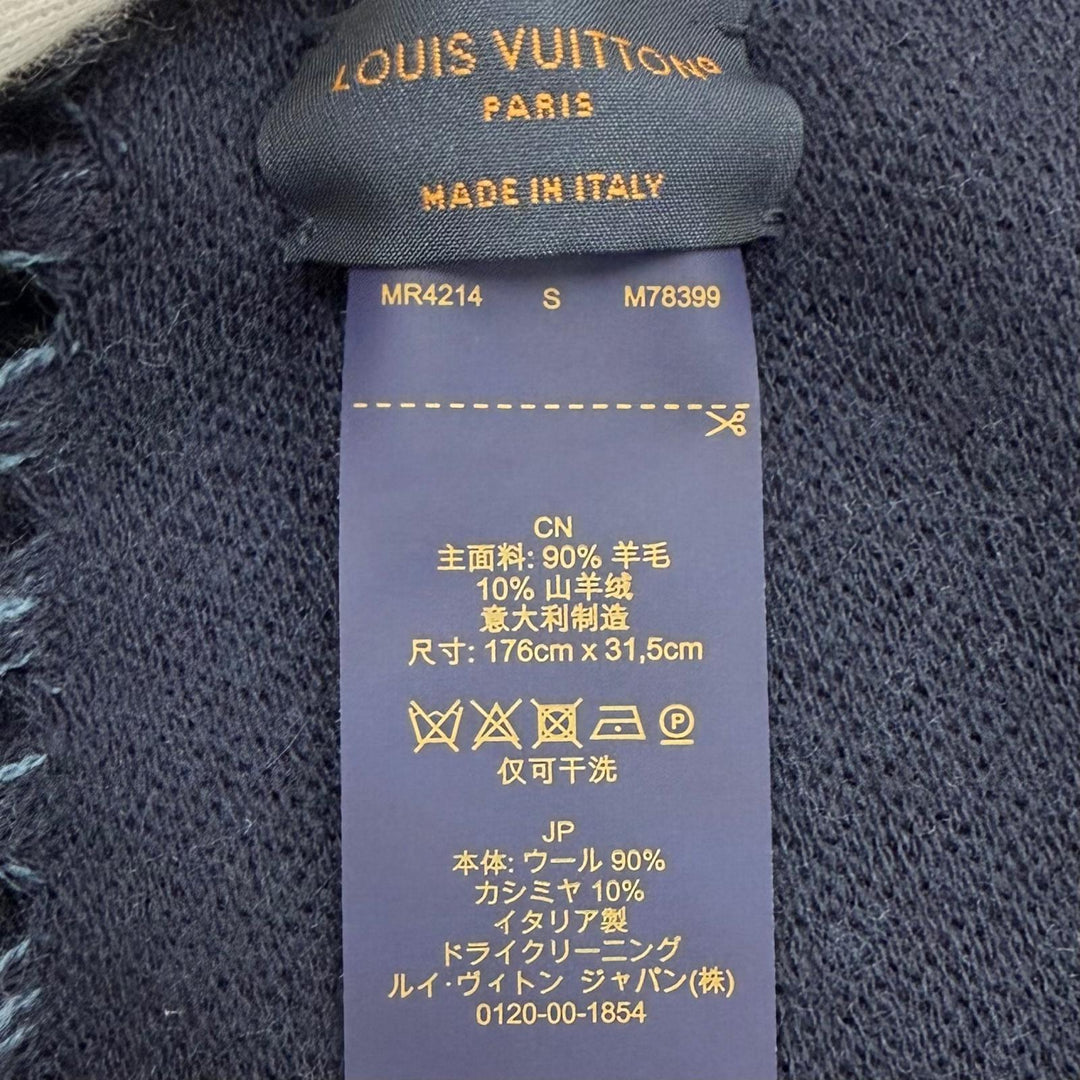 Great LOUIS VUITTON Scarf Muffler Graphic Dual With fringe Navy wool mens M78399