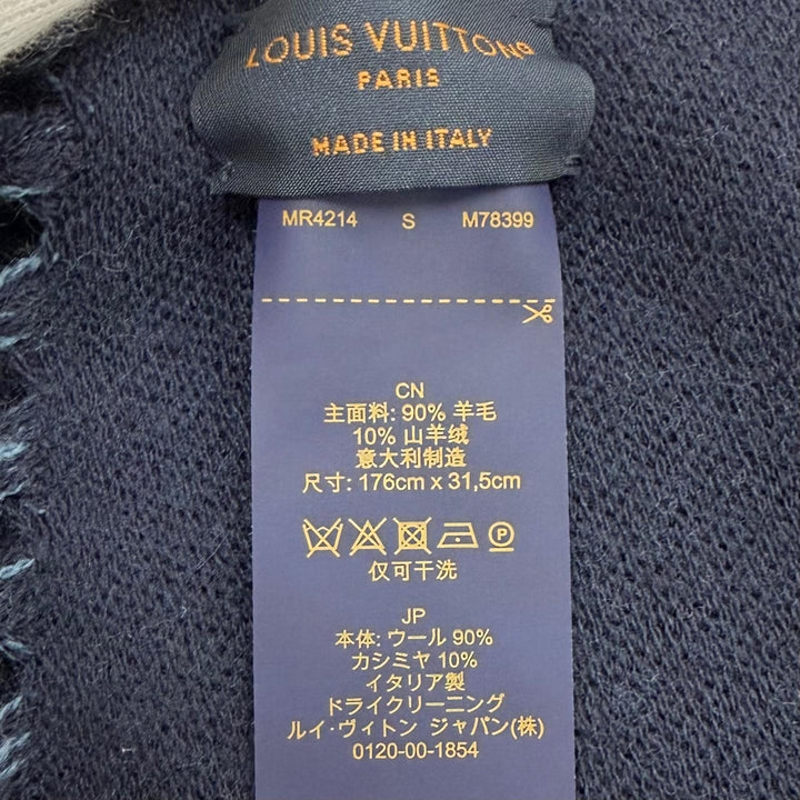 Great LOUIS VUITTON Scarf Muffler Graphic Dual With fringe Navy wool mens M78399