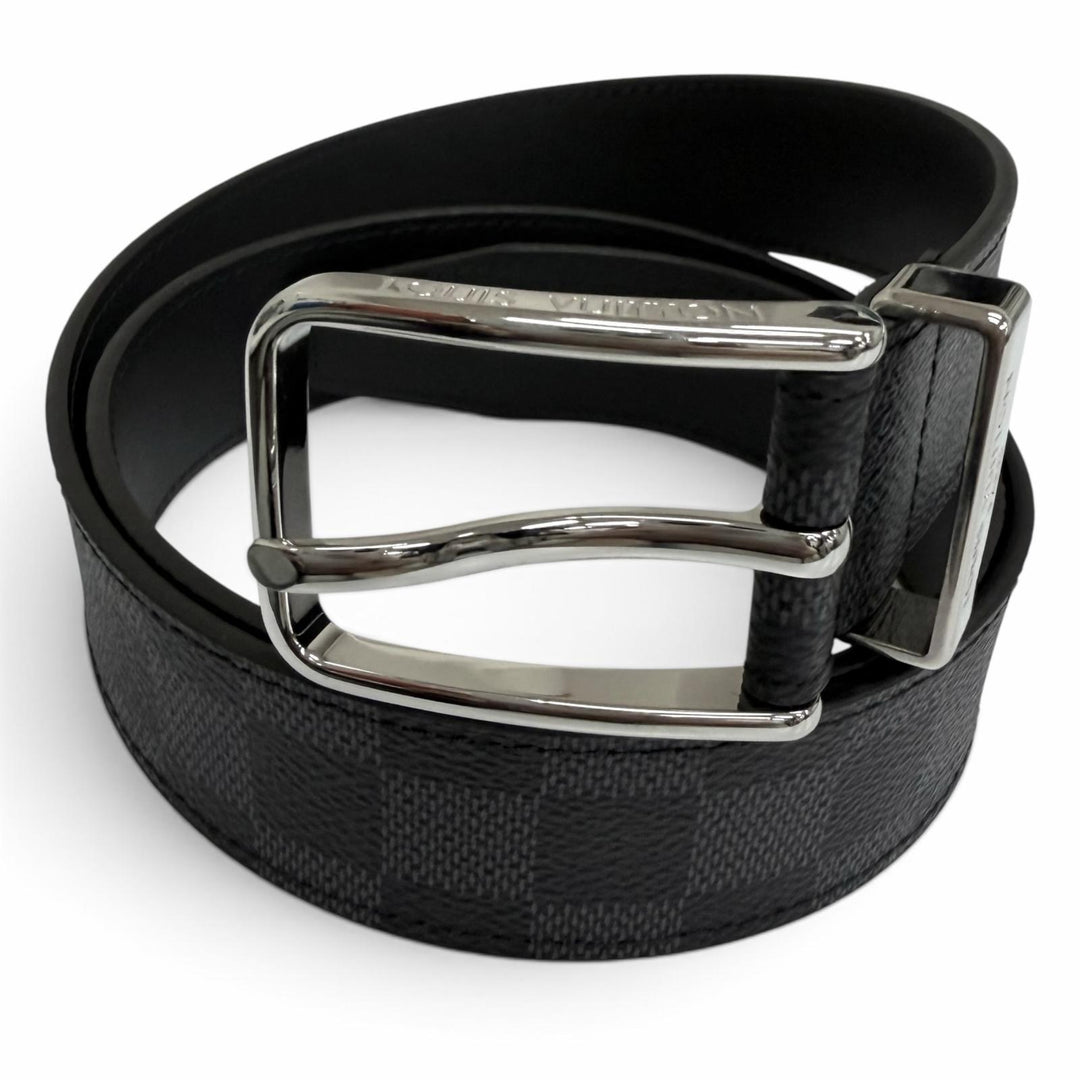 Excellent LOUIS VUITTON Belt Pont Neuf 35MM Damier Grafitte black