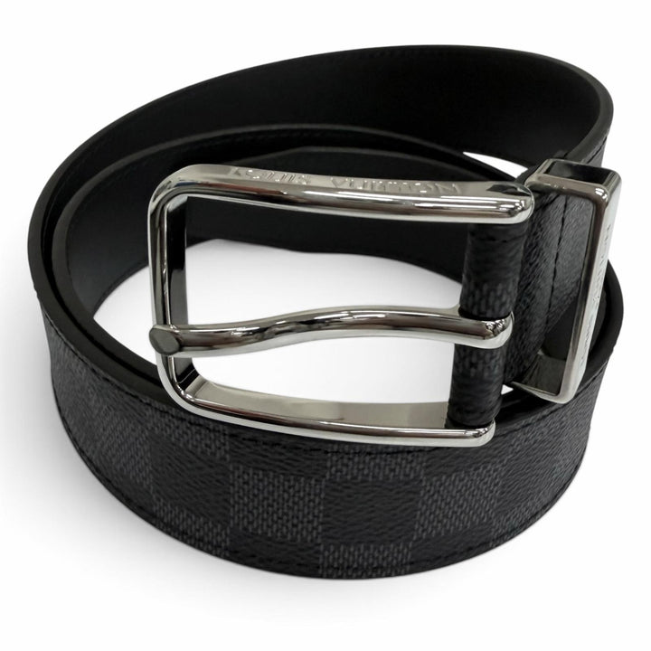 Excellent LOUIS VUITTON Belt Pont Neuf 35MM Damier Grafitte black
