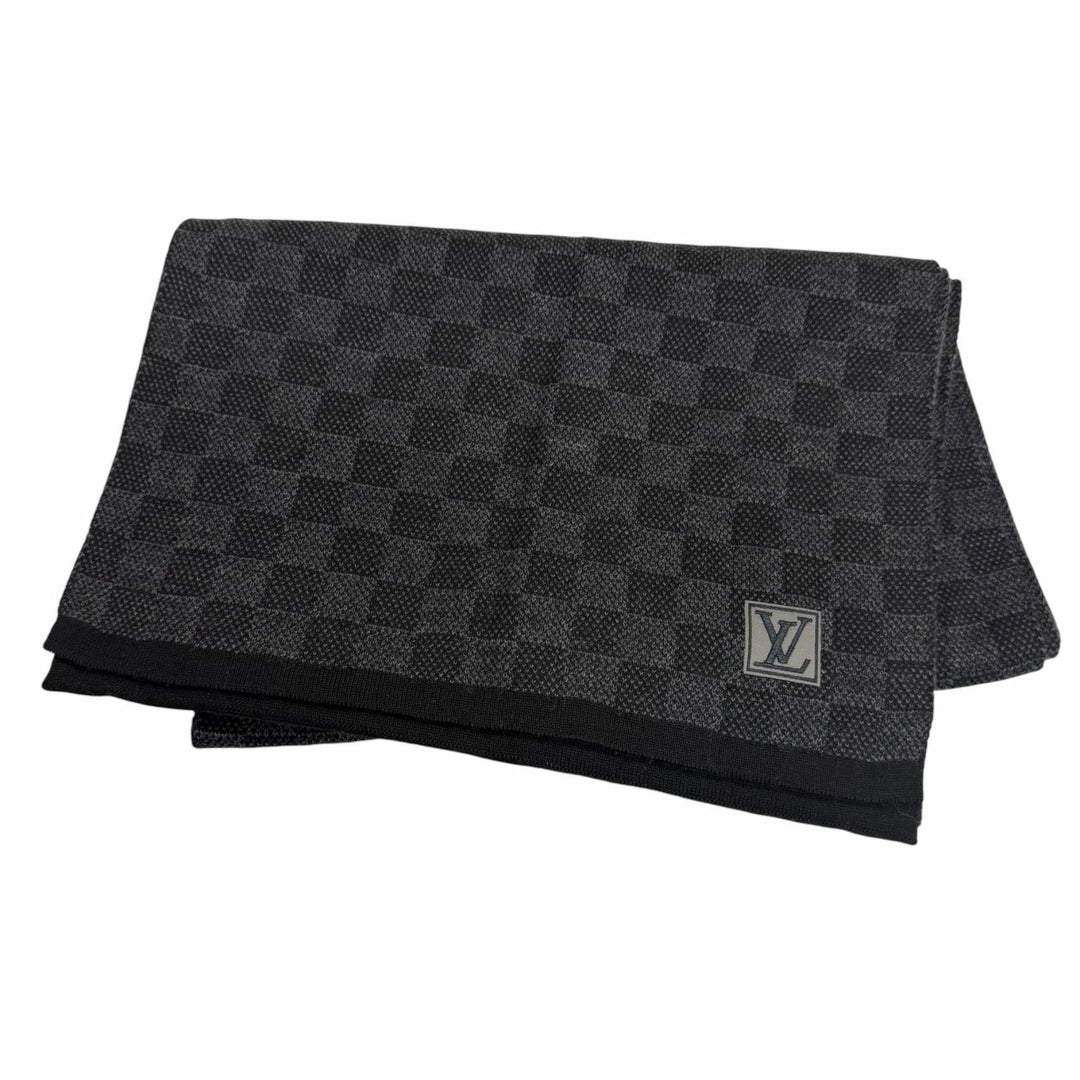 Great LOUIS VUITTON Scarf Echarpe Petit Damier black wool