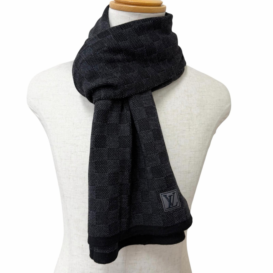 Great LOUIS VUITTON Scarf Echarpe Petit Damier black wool