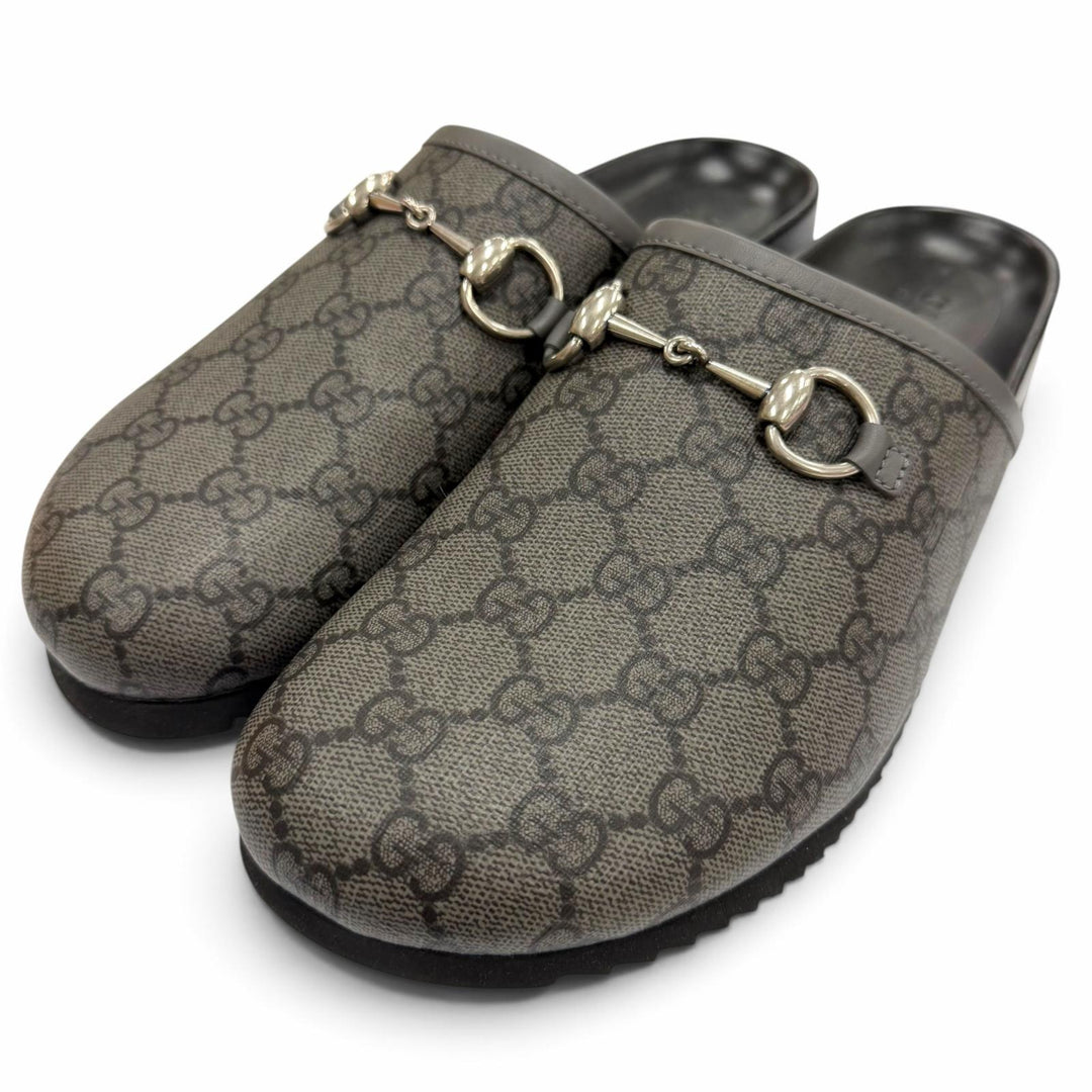 Pristine GUCCI Sandals Horsebit gray GG Supreme Canvas mens 738964