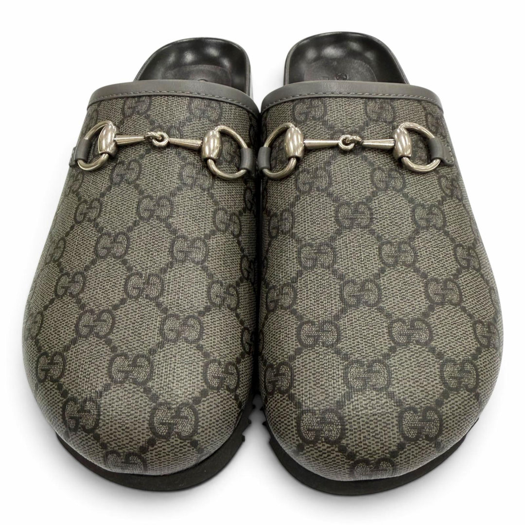 Pristine GUCCI Sandals Horsebit gray GG Supreme Canvas mens 738964