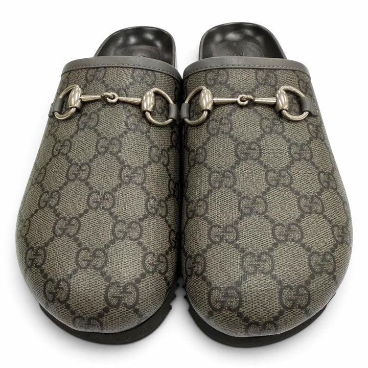 Pristine GUCCI Sandals Horsebit gray GG Supreme Canvas mens 738964