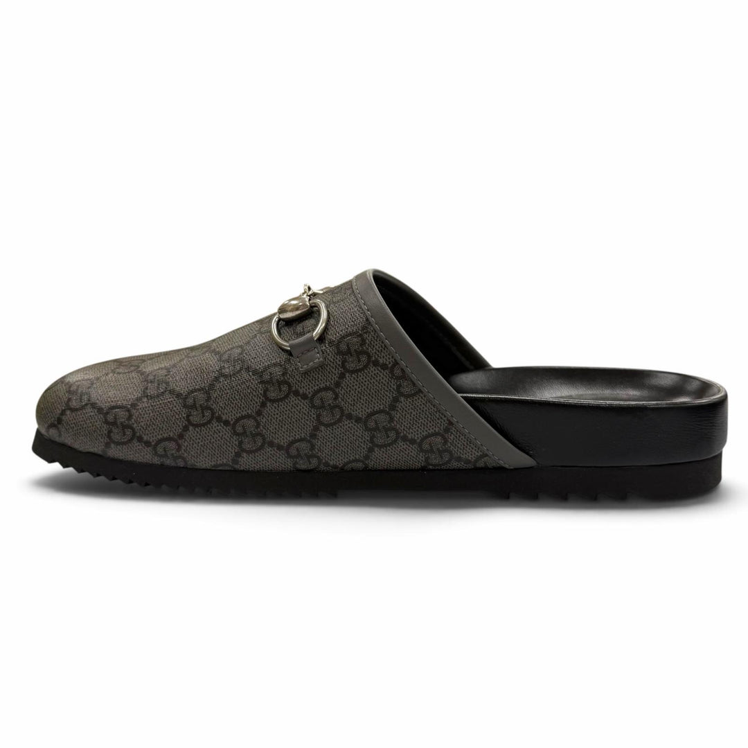 Pristine GUCCI Sandals Horsebit gray GG Supreme Canvas mens 738964