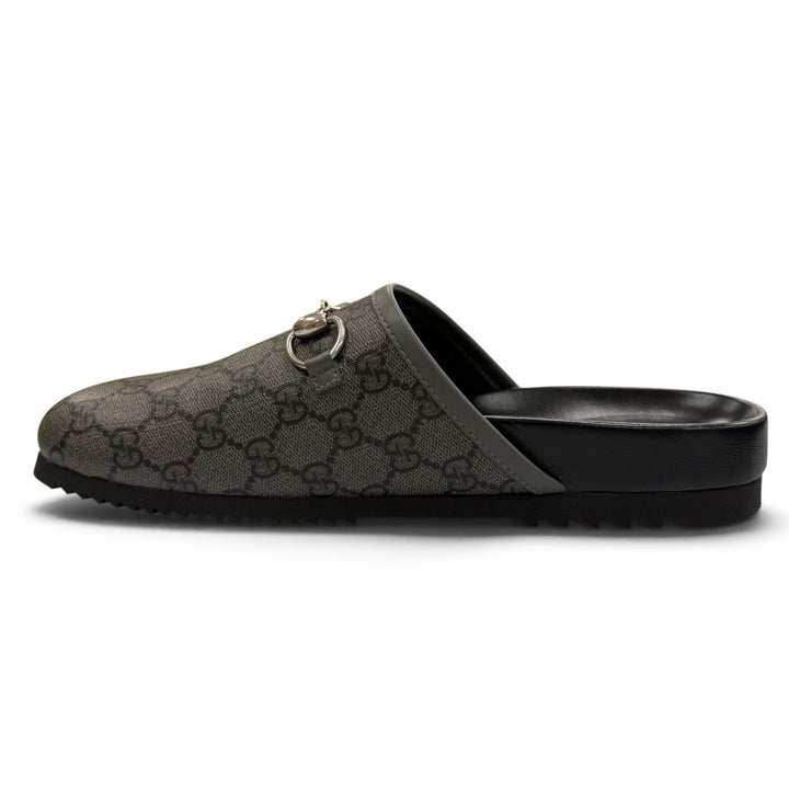 Pristine GUCCI Sandals Horsebit gray GG Supreme Canvas mens 738964