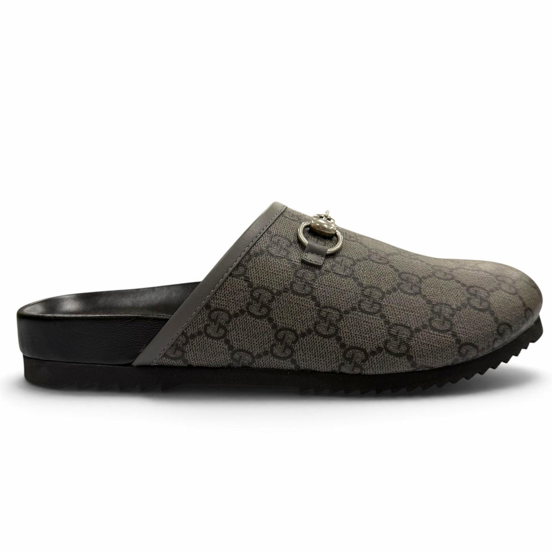 Pristine GUCCI Sandals Horsebit gray GG Supreme Canvas mens 738964