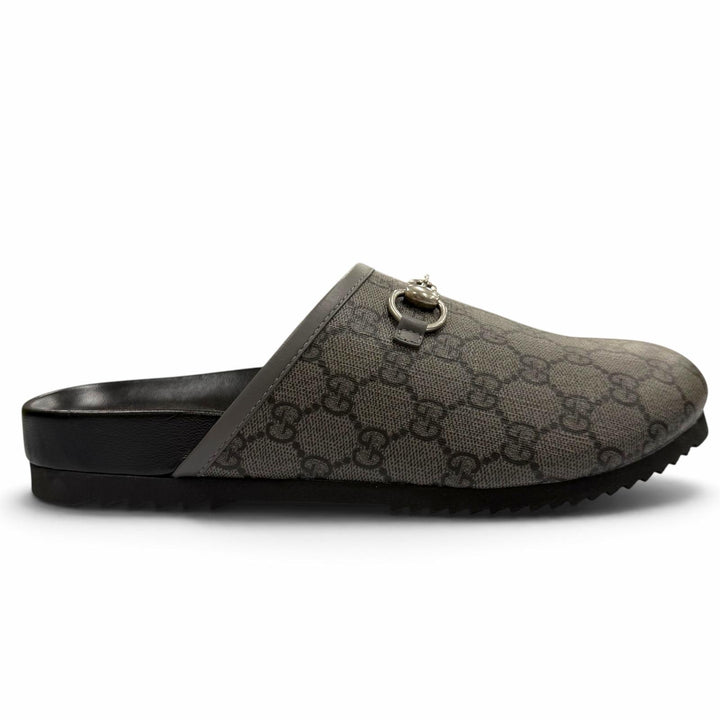 Pristine GUCCI Sandals Horsebit gray GG Supreme Canvas mens 738964