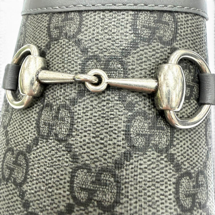 Pristine GUCCI Sandals Horsebit gray GG Supreme Canvas mens 738964