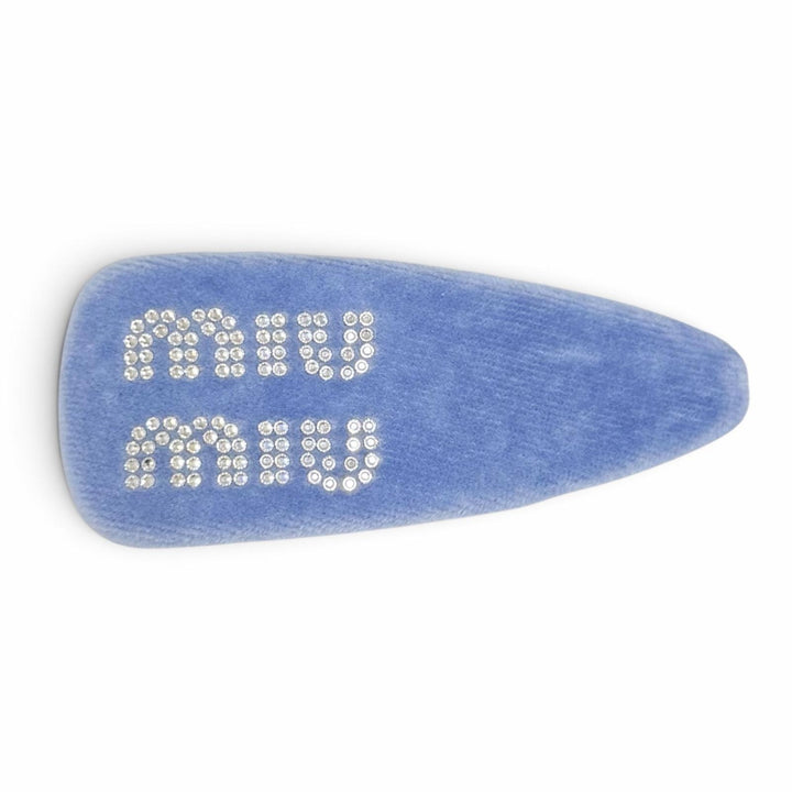 Great MIUMIU Valletta Logo Rhinestone Velour Hair Clip HairAccessory blue 5IF092