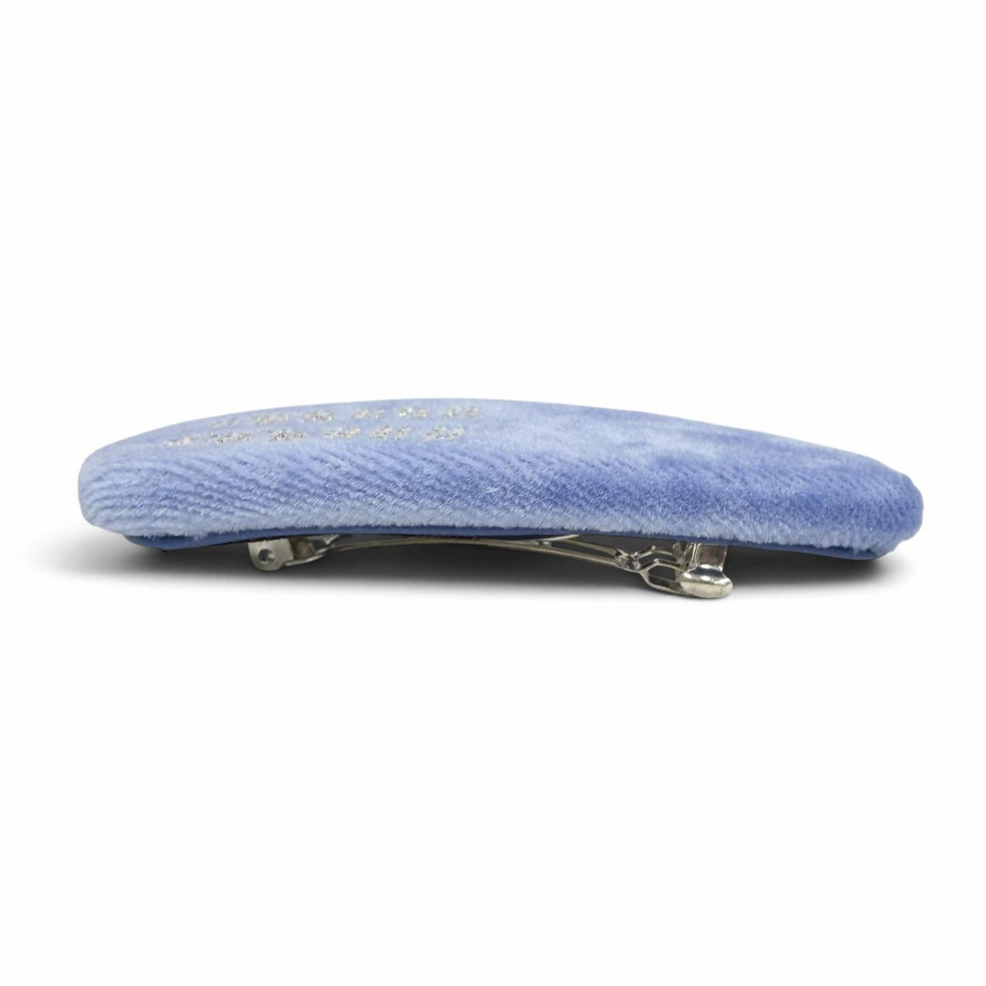 Great MIUMIU Valletta Logo Rhinestone Velour Hair Clip HairAccessory blue 5IF092