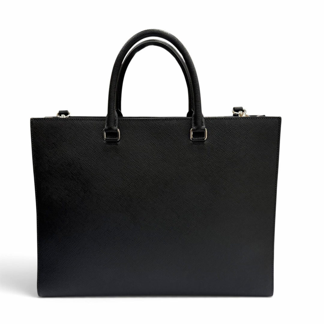 Excellent PRADA Tote Bag black Safiano leather mens 2VG101