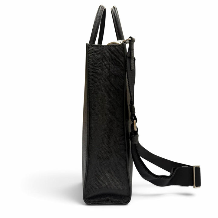 Excellent PRADA Tote Bag black Safiano leather mens 2VG101