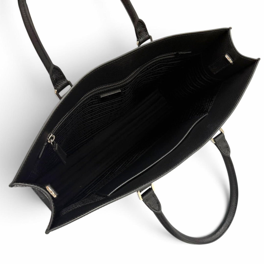 Excellent PRADA Tote Bag black Safiano leather mens 2VG101