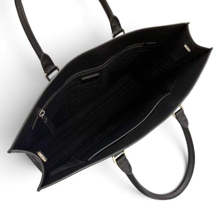 Excellent PRADA Tote Bag black Safiano leather mens 2VG101