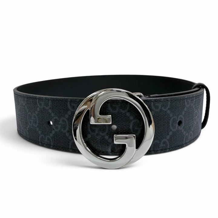 Great GUCCI belt Interlocking G black GG Supreme Women 703147