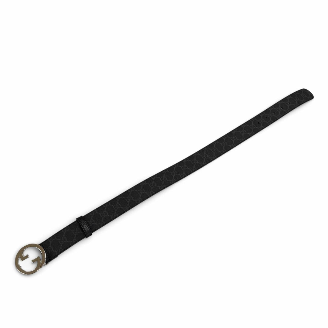 Great GUCCI belt Interlocking G black GG Supreme Women 703147