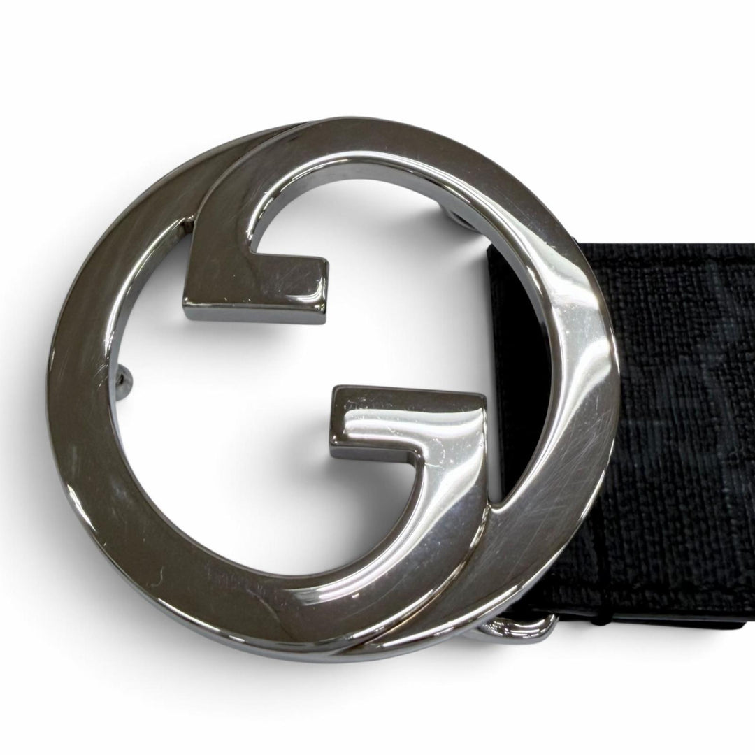 Great GUCCI belt Interlocking G black GG Supreme Women 703147