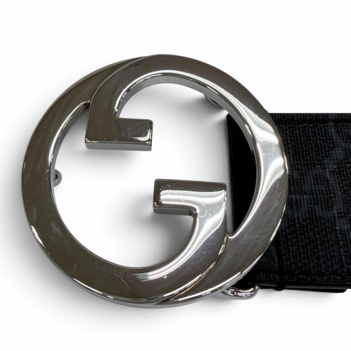 Great GUCCI belt Interlocking G black GG Supreme Women 703147