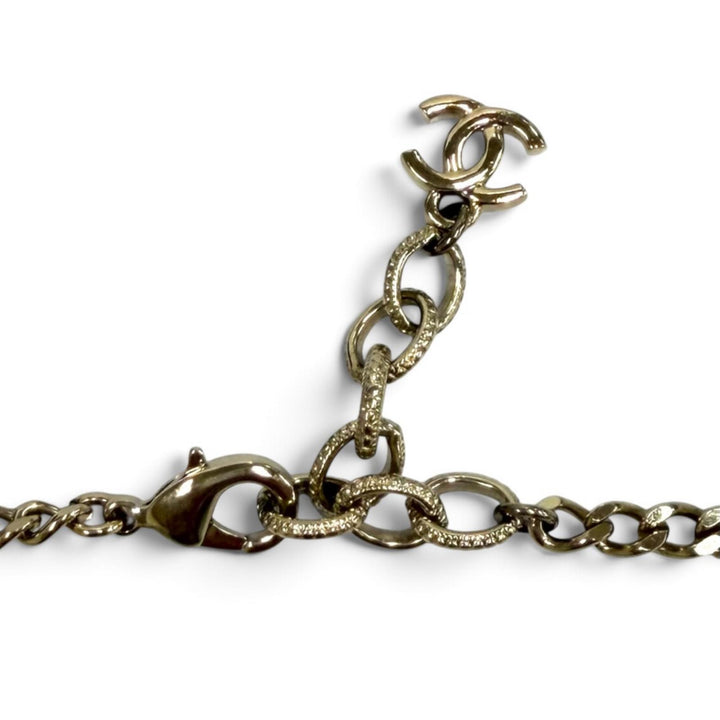 Great CHANEL Necklace COCO Mark Rhinestone Chain gold Women D21B