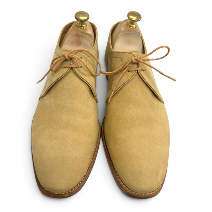 Great John Lobb Dress shoes V-front plain toe beige Nubuck Leather mens 6