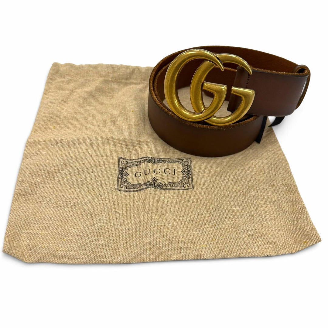 Excellent GUCCI belt Double G Wide Brown leather mens 409416 493949