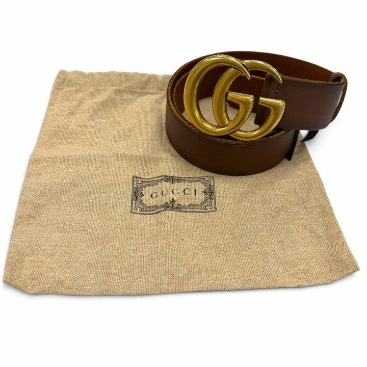 Excellent GUCCI belt Double G Wide Brown leather mens 409416 493949